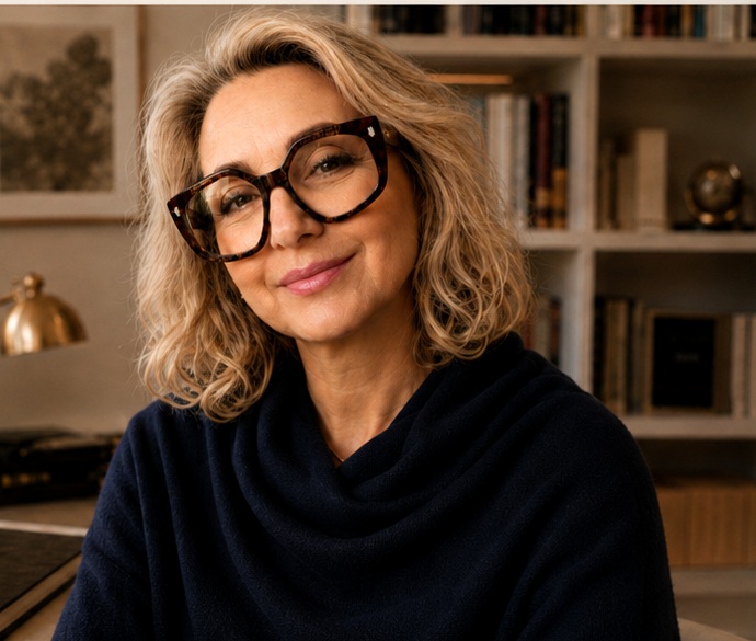 Retrato profissional de Elisa Rita Ferreira D.A. em ambiente de consultório